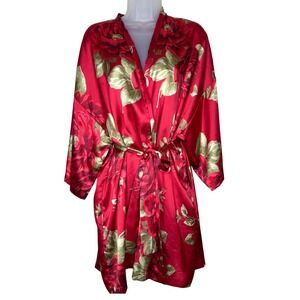 Victoria's Secret‎ VTG Red Floral Satin Robe One Size Loungewear Coquette Chic
